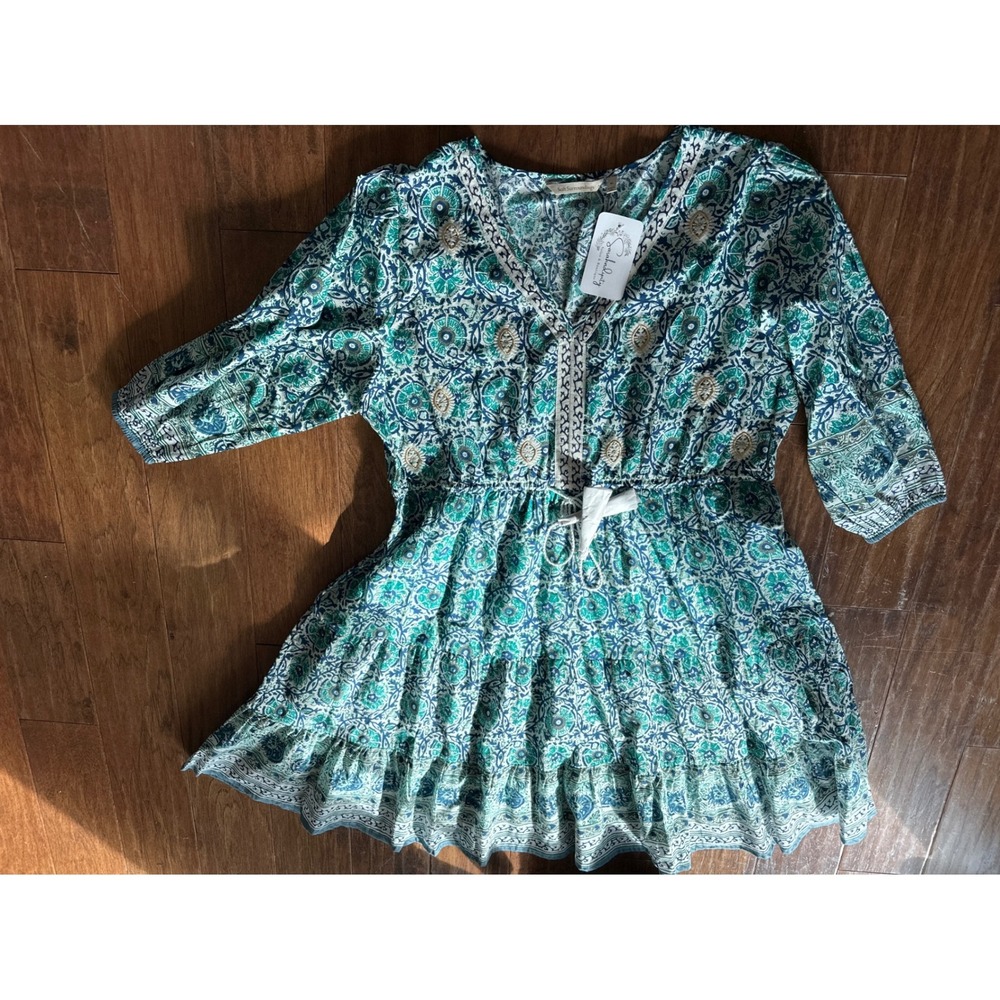 Soft Surroundings‎ XL Blue Green Floral Print Tiered Nerissa's Dress cottagecore